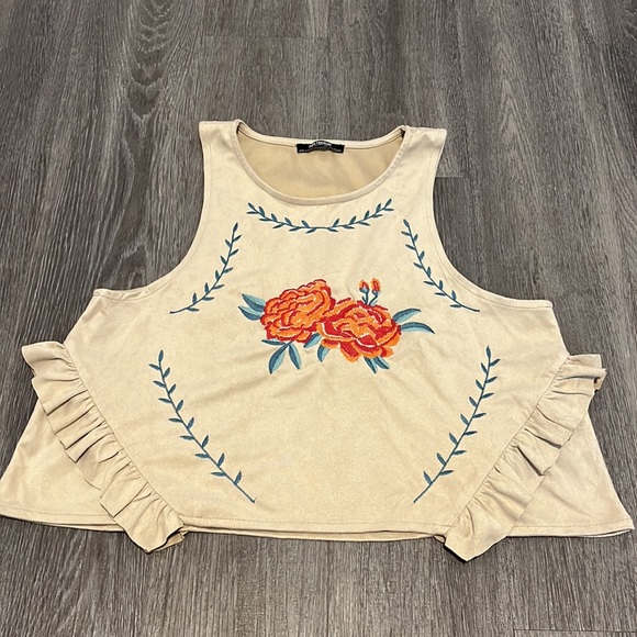 Zara faux suede embroidered crop top - Picture 2 of 6